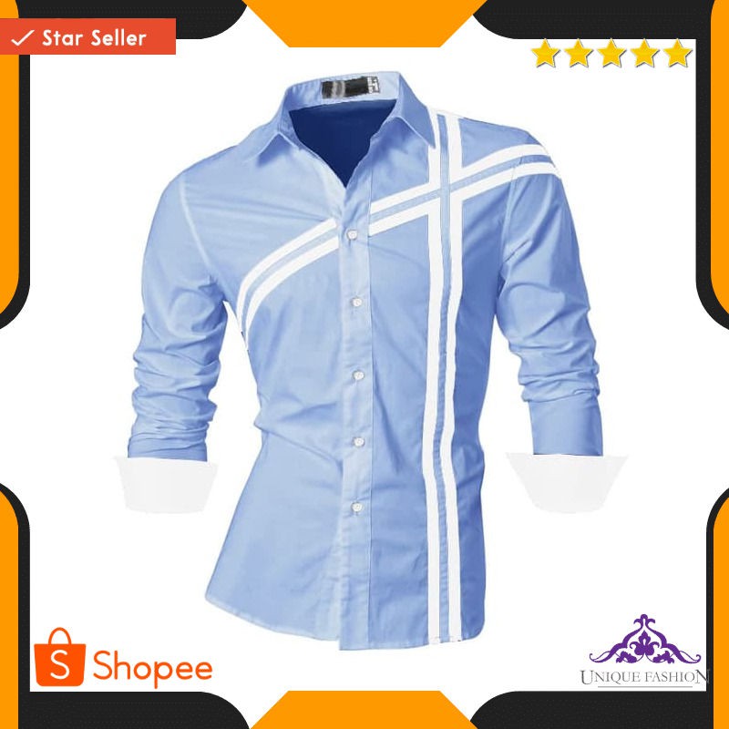 Domino Royal Blue Sc Kemeja Pria Katun Strecth Biru Muda