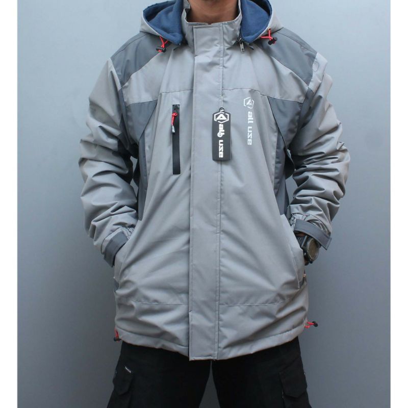 JAKET GUNUNG ORIGINAL ALL USE ANTI AIR WATERPROOF JAKET OUTDOOR PRIA ARMY MIX GREY