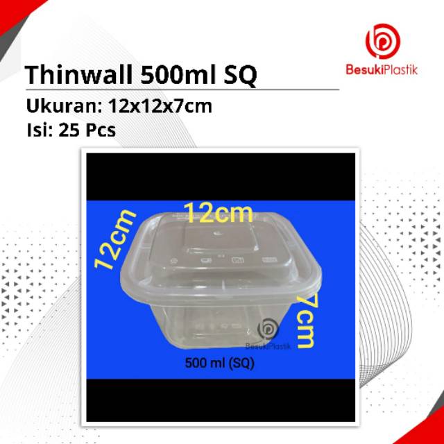 Thinwall 500ml SQ/ Thinwall Box 500ml Persegi / Thinwall Kue Dessert / Thinwall Persegi 500ml