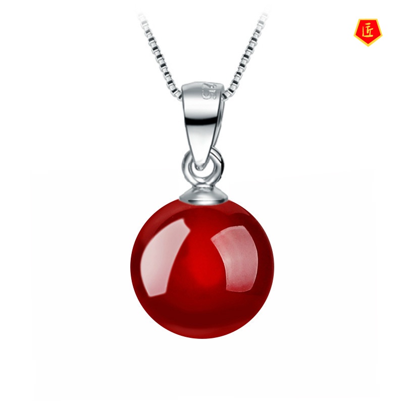 [Ready Stock]Elegant Red Agate Pendant Simple Fashion