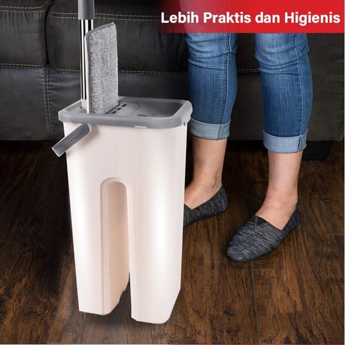 Alat pel lantai praktis ultra mop Dry&amp;Wash 2 sekat Bucket + kain pel