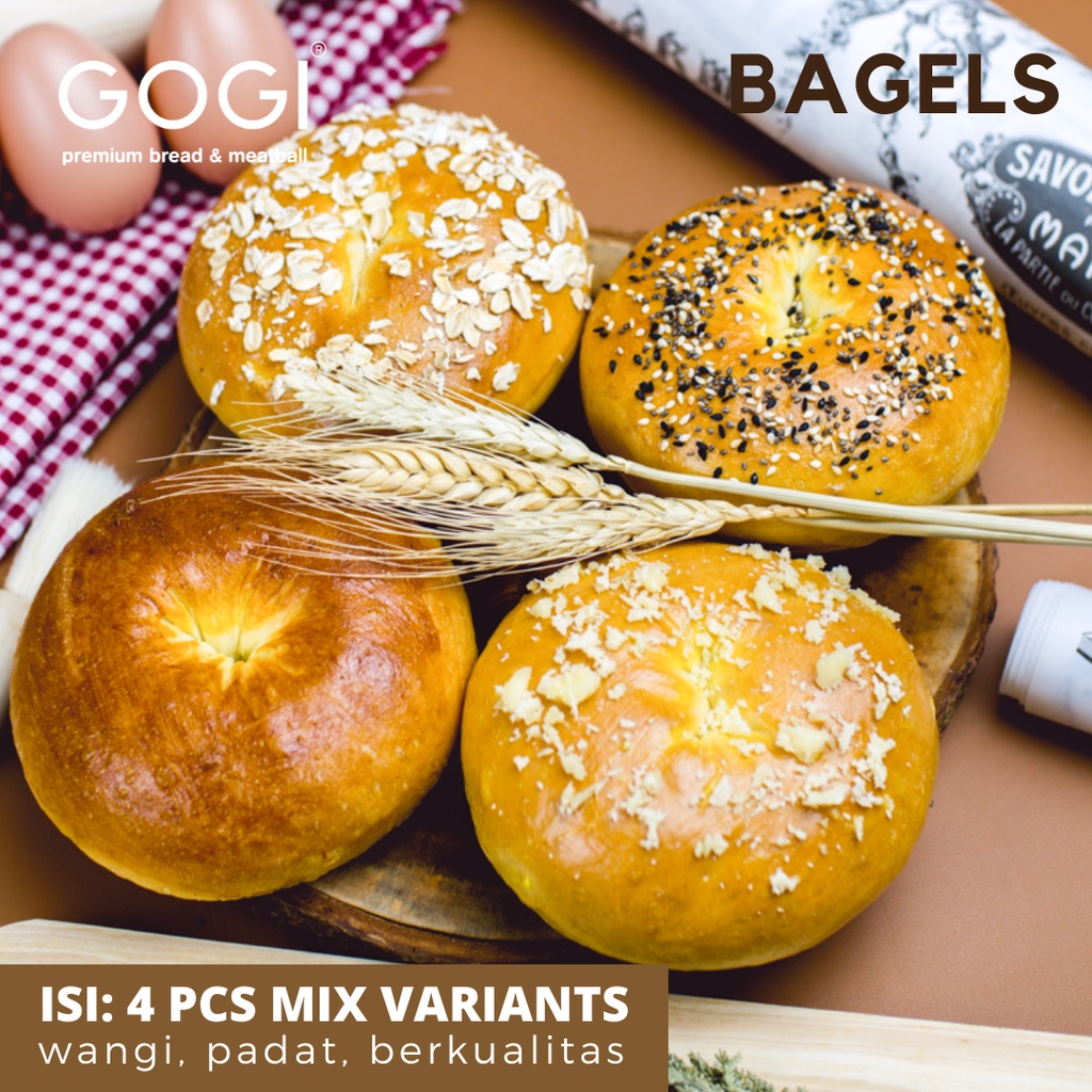 

Fresh Bagel Bread isi 4 Pcs / Roti Bagel Plain Cheese Bagel Oats Bagel Multigrain