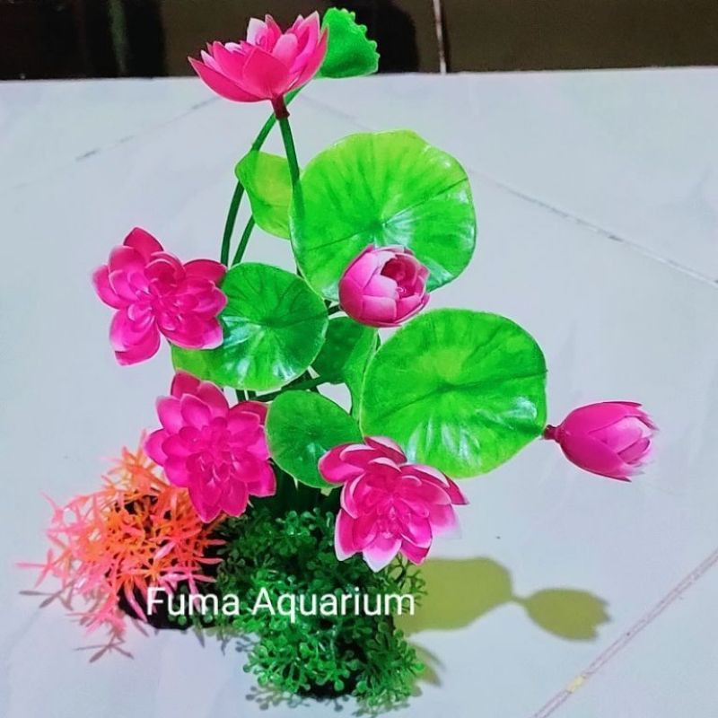 Tanaman Bunga Plastik Import Hiasan Dekorasi Aquarium Aquascape Bunga Teratai