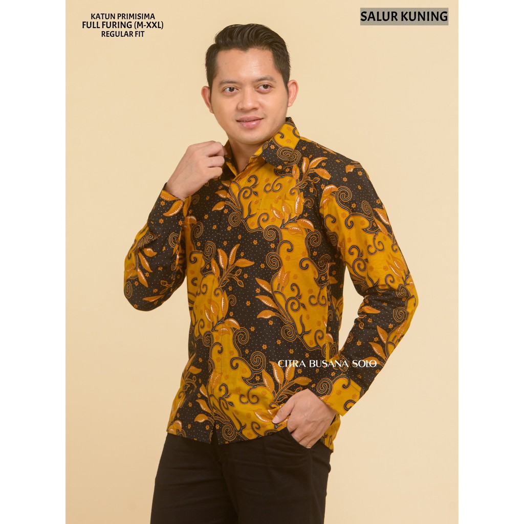 SALUR KUNING Kemeja Batik Pria Lengan Panjang Full Furing Katun Primisima