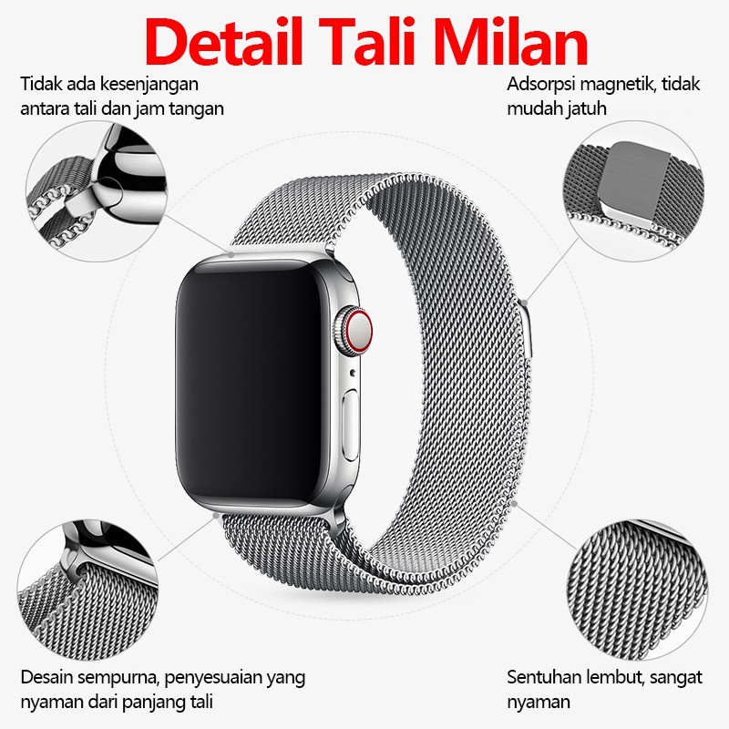 Stainless Steel Strap Untuk Apple Watch Magnetic Milanese Metal Loop Band iwatch Smartwatch T55 T500 Strap 44mm