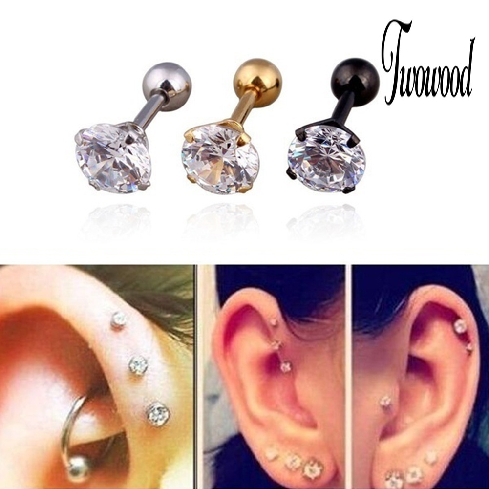 1pc Anting Stud Cubic Zirconia Bahan Titanium Steel Untuk Unisex