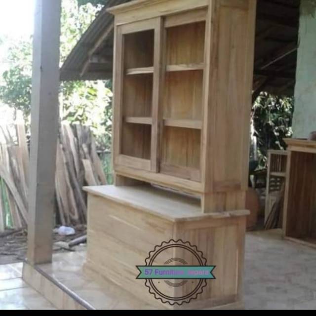 Lemari Hias Dapur piring kayu jati Minimalis  Almari hias Rak Tempat gerabah Mentahan