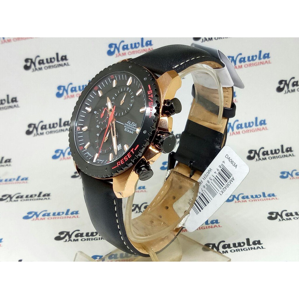 Alba Quartz AM3642X1 Chronograph Black Leather - Jam Tangan Pria AM3642