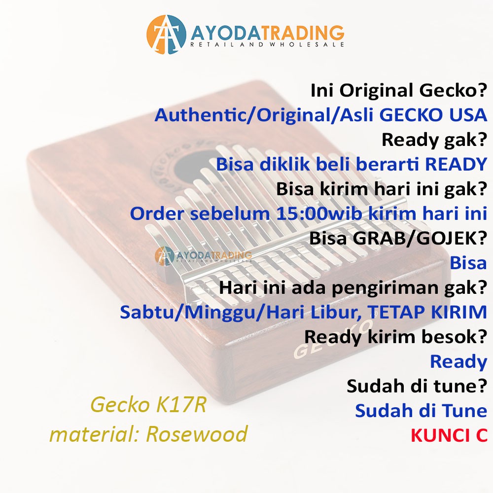 Authentic Gecko Kalimba Rosewood K17R new version