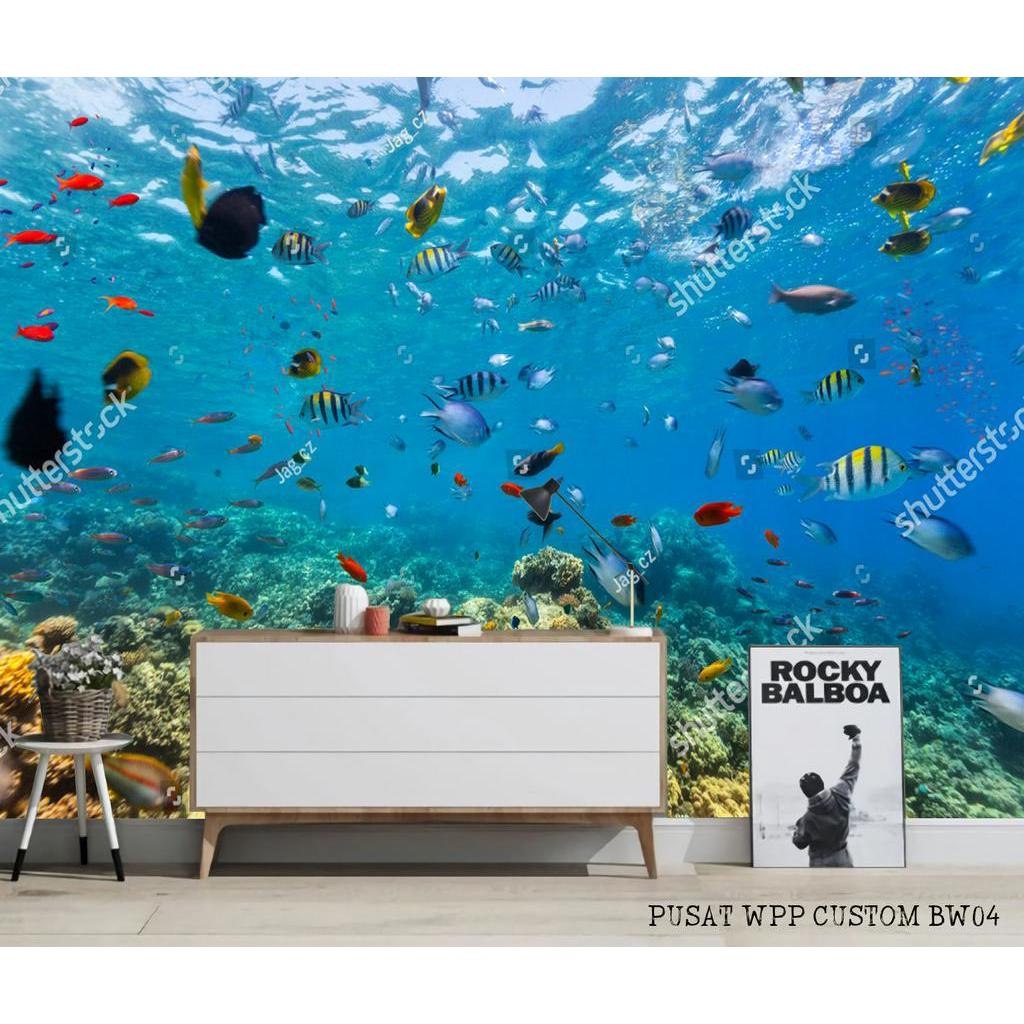 BERKUALITAS Wallpaper Sticker Dinding, Wallpaper 3d Pemandangan ikan Hias, 3d Wall Dekorasi Rumah