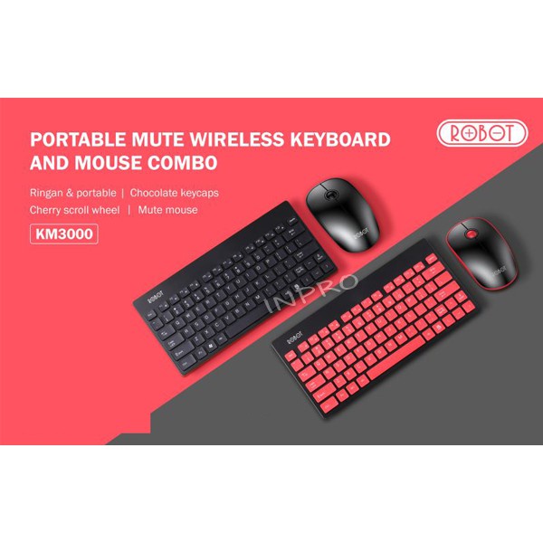 GARANSI 1 TAHUN  ROBOT KM3000 COMBO WIRELESS OPTICAL KEYBOARD AND MOUSE