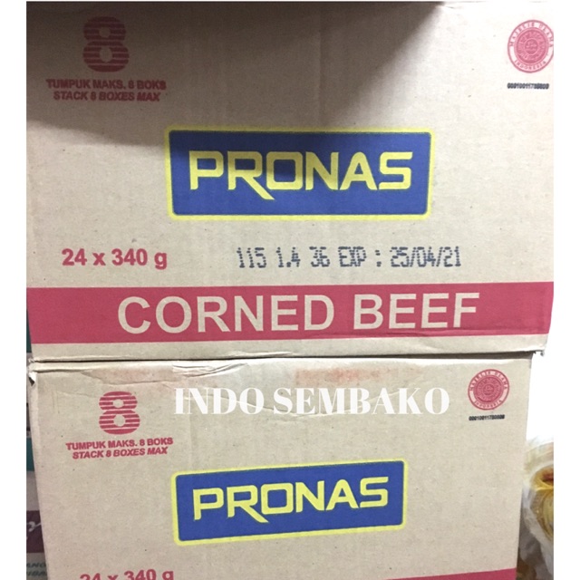 Pronas Kornet Daging Sapi 340g Dus / Pronas Corned Beef Karton / Pronas Kornet Kaleng Daging Sapi