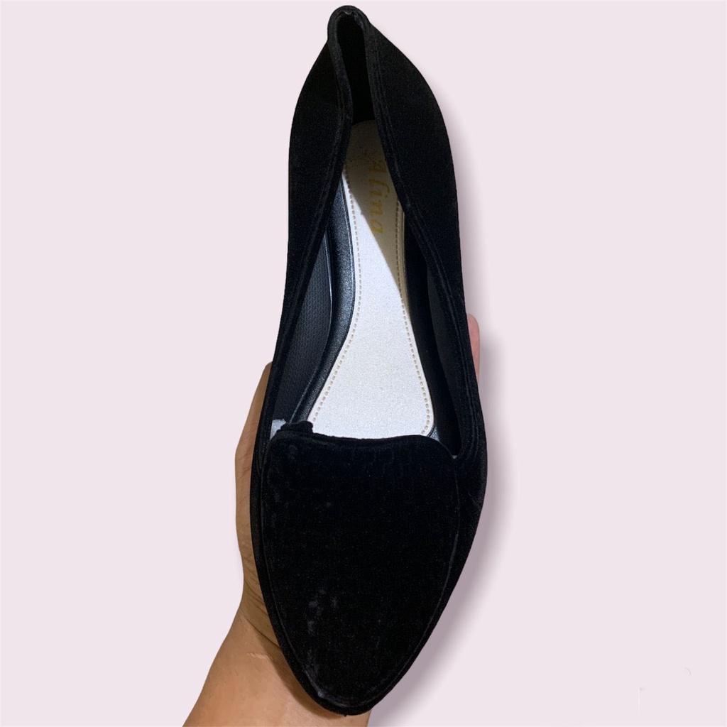 Sepatu Wanita Terbaru /Flat Shoes Karet Import alina 1803/Sepatu Balet Jelly Beludru