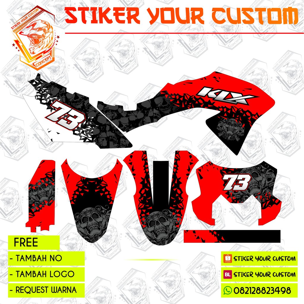 DECAL STICKER KLX BF 150 SKULL MERAH - BIRU - STABILO - TOSKA