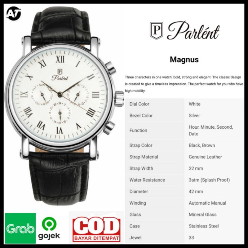 Jam Tangan Automatic Parlent Magnus Black ORIGINAL Garansi Resmi