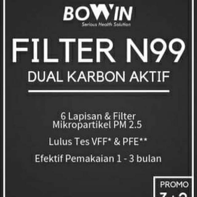 Masker BOWIN N99 CV SOLID BLACK dual filter karbon masker motor anti polusi udara dan debu