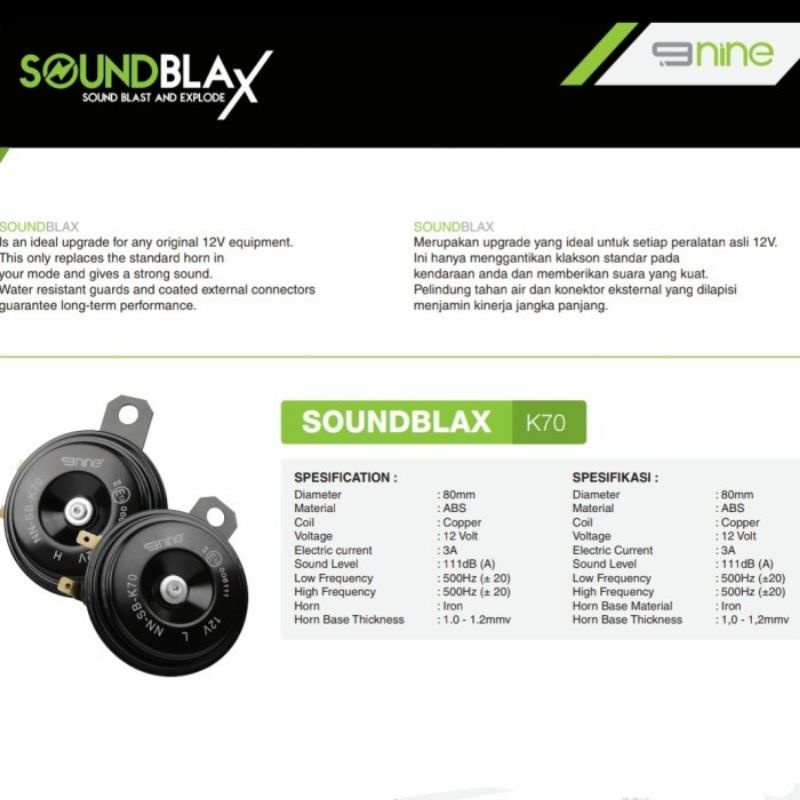 Klakson Mobil Motor SoundblaX K70 Horn Disc 9Nine Luminos Garansi