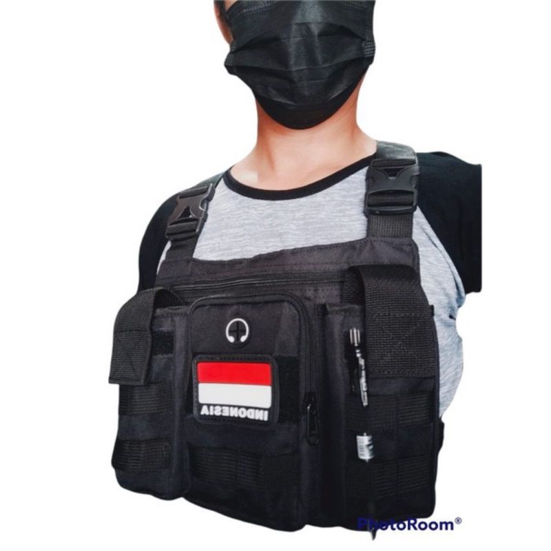 (COD)TAS DADA/CHEST BAG/CHEST RIG/ARMY/TNI TERMURAH TERBARU FREE EMBLEM / saku 3 hendset tas selempang pria