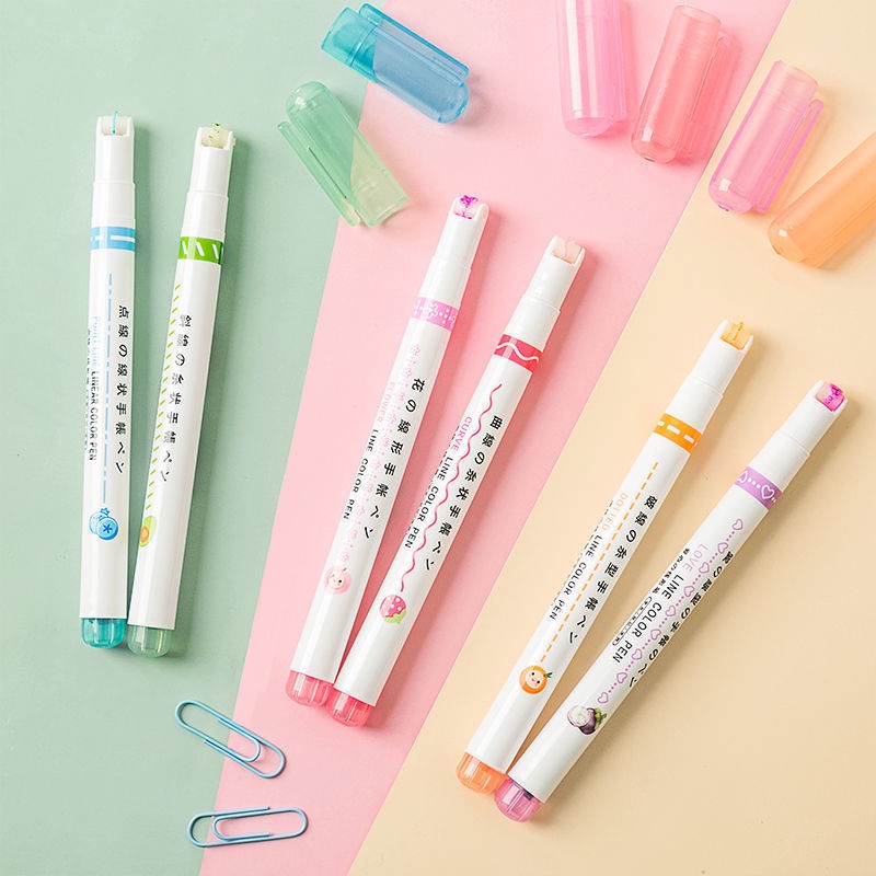 6pcs Pen Highlighter Bentuk Garis Multi Warna Untuk Stationery