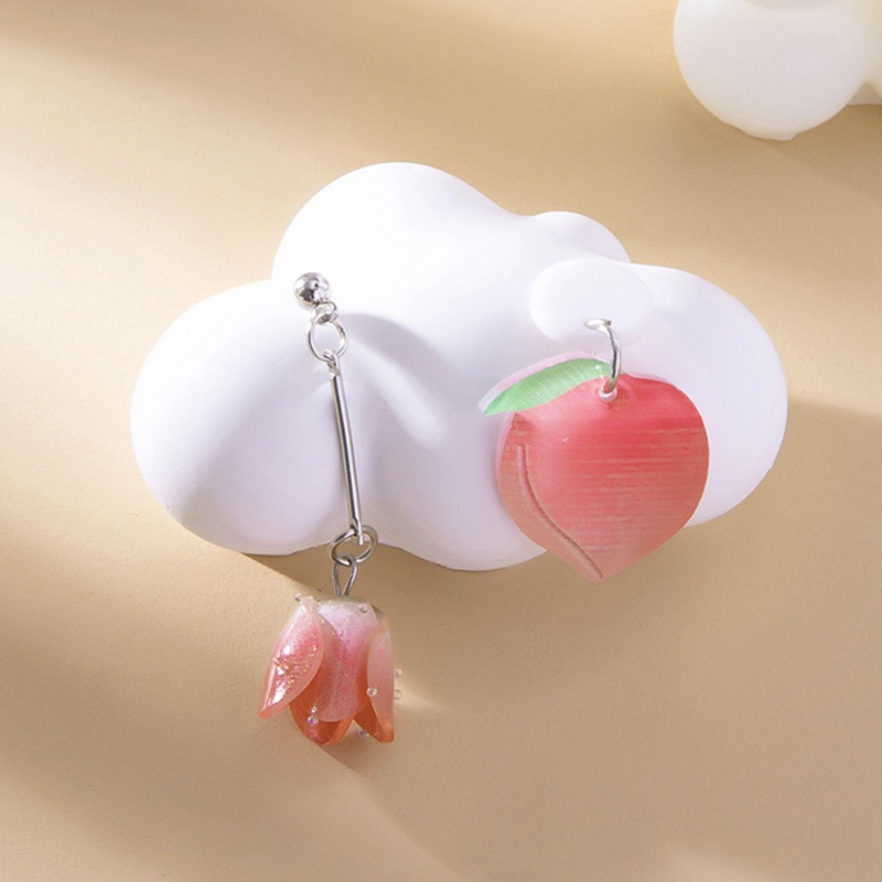 Anting Drop Bentuk Peach Warna Pink Bahan Resin Gaya Korea Untuk Wanita