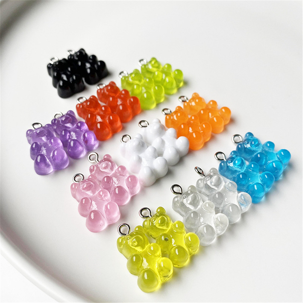 10Pcs/lot Candy Color Resin Gummy Bear Pendant Cabochon Flatback Heart Shape Jewelry DIY