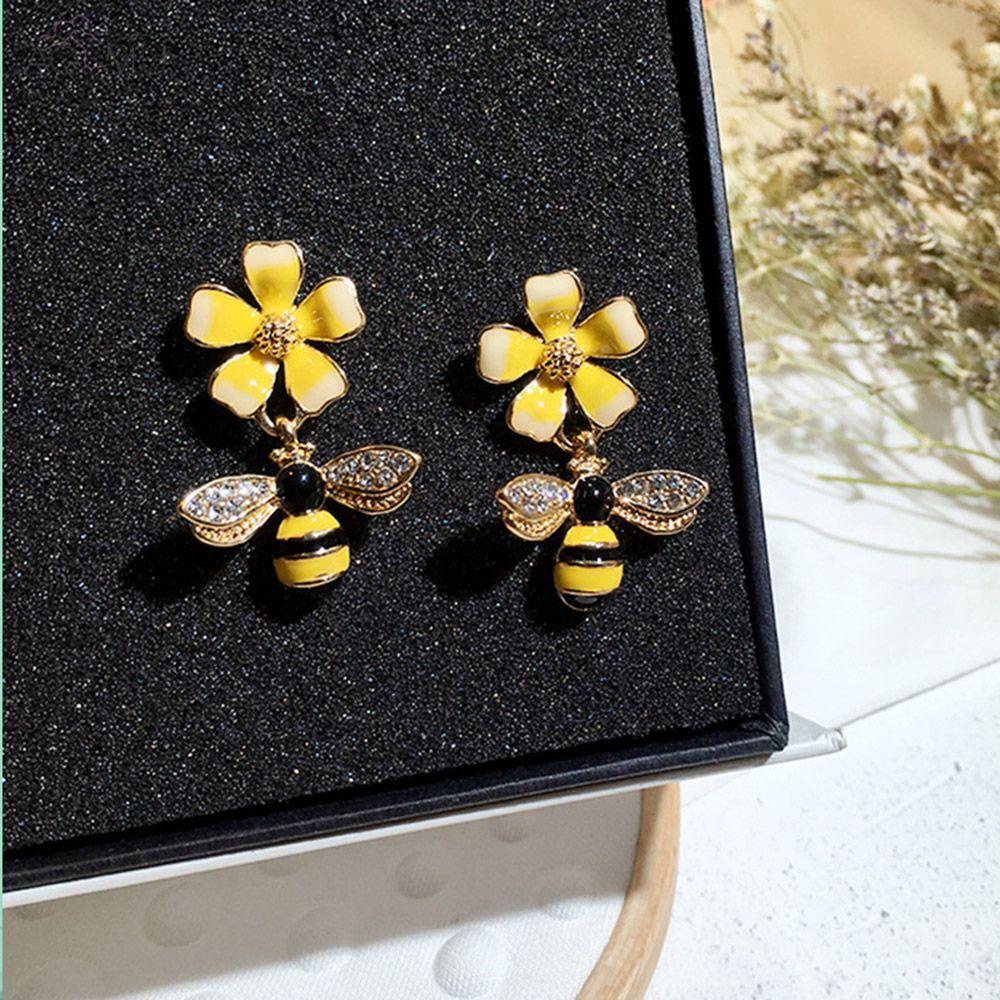 Needway Anting Menjuntai Lebah Bunga Kuning Perhiasan Fashion Untuk Perempuan