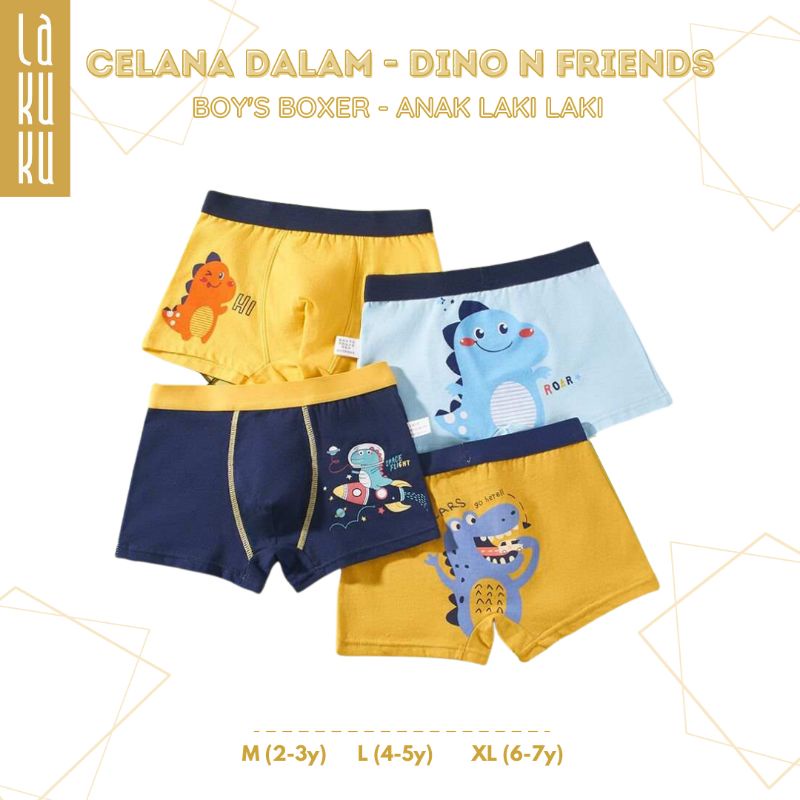 Lakuku - [GROSIR] Celana Dalam Anak Laki 1-7 th Underwear Katun Premium Impor Boxer Dino &amp; Friends