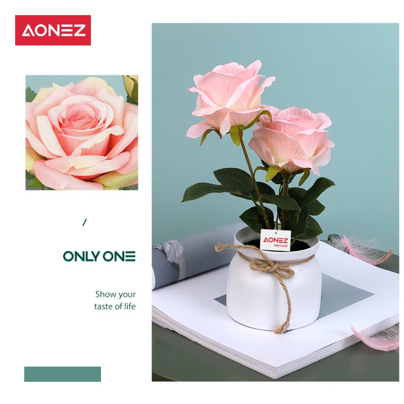 Aonez Bunga simulasi mawar pot bunga plastik Bunga buatan bunga hias tanaman-5