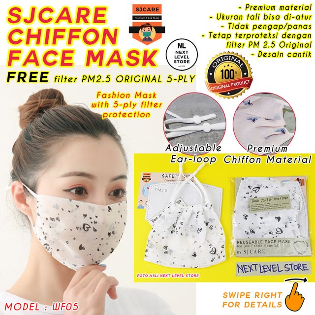 Chiffon Fashion Face Mask Breathable Masker Kain BONUS FILTER PM2.5 - WF05