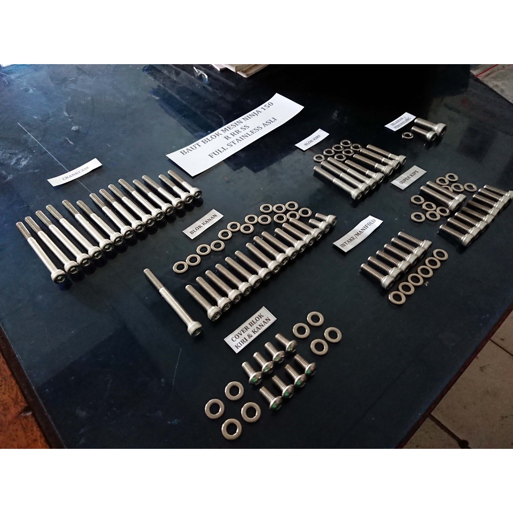 Baut Set Blok Mesin &amp; Crankcase Ninja 150 Ninja R RR SS Stainless Asli