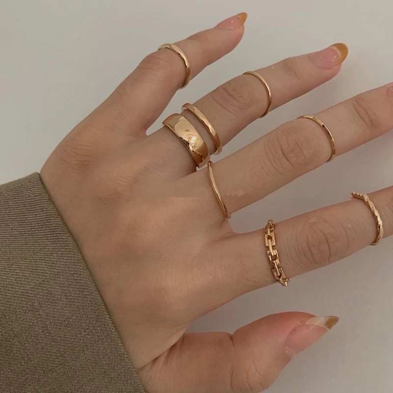 Goldstein set rings (gold, silver, black)