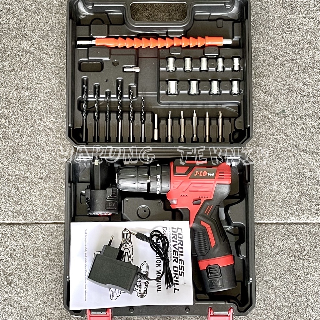 JLD BRUSHLESS CORDLESS DRILL MESIN BOR 2 BATERAI 12 VOLT BISA BOR KAYU BESI TEMBOK