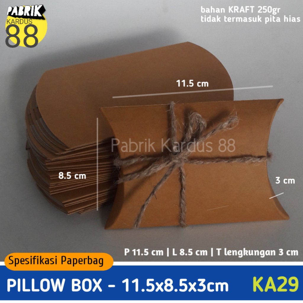 

ISI 36 BIJI pillow box kraft 11cm ka29 | kotak kado kardus dus souvenir aksesoris