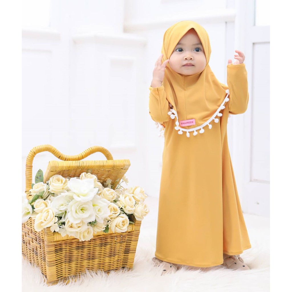 Gamis Bayi Perempuan Original Khaireen Pompom Jersey Import Newborn - 5 Tahun / Gamis Bayi