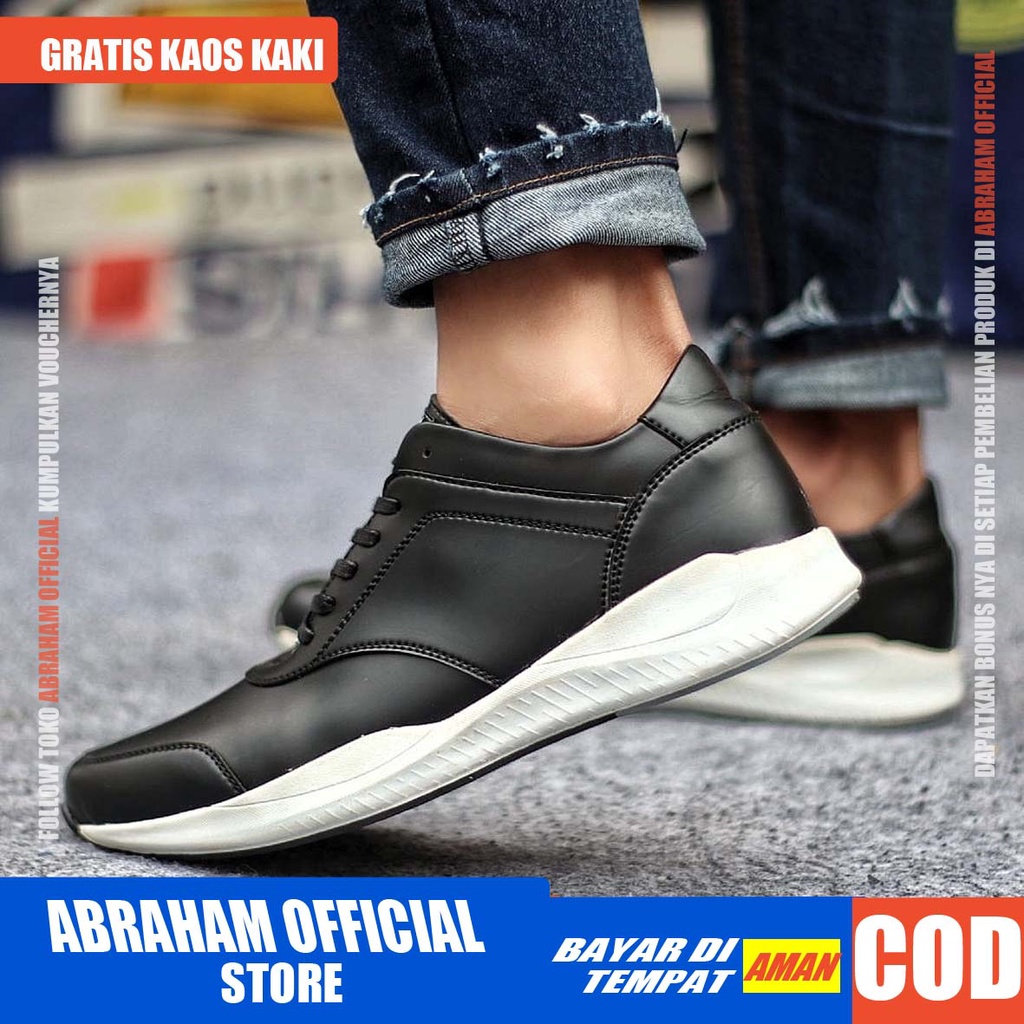 ABRAHAM Sepatu Sneakers Casual Hitam Kerja Santai Pria