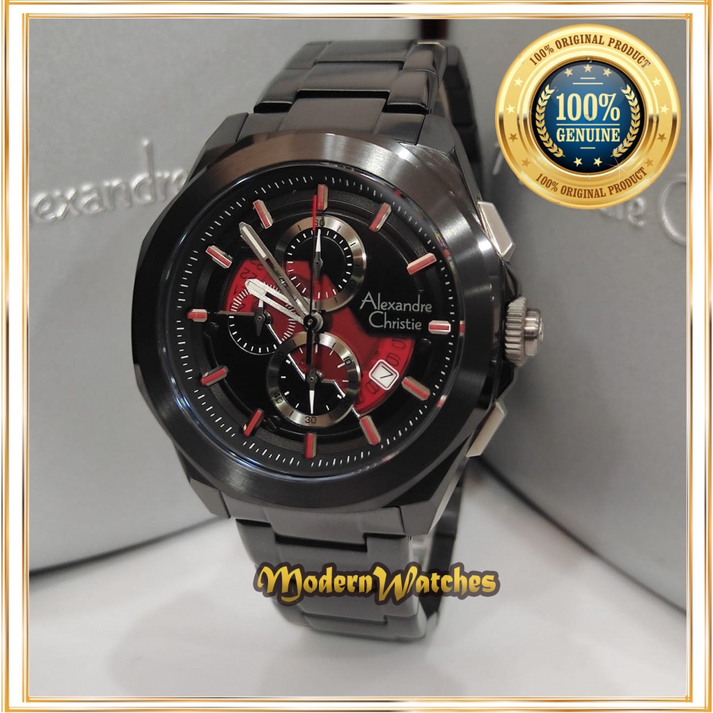 Jam Tangan Ori Pria Alexandre Christie AC 6645 Black Green Red Merah Hijau Terlaris Alexander Christ