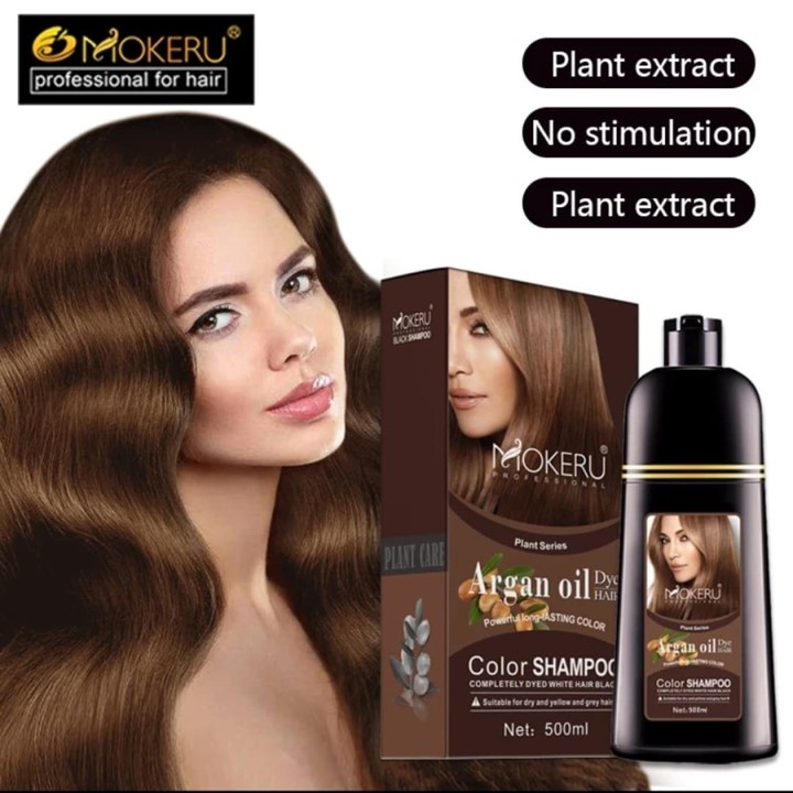 Mokeru Argan Oil Shampoo Semir Herbal Hair Dye Pewarna Cat Rambut