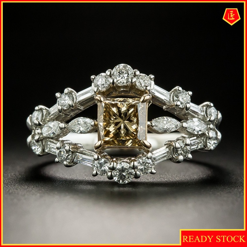 [Ready Stock]Fashion Elegant Inlaid Square Diamond Ring