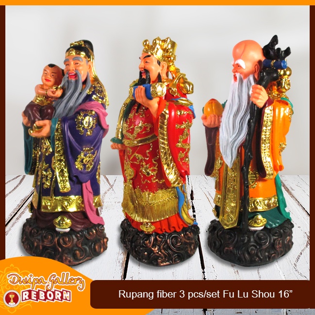 Patung Rupang Fu Lu Sho Fiber Ukuran 16&quot; (1set)