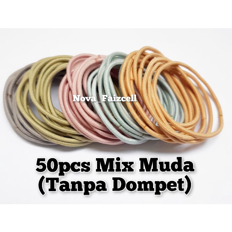 50pcs / 100pcs + pouch ikat rambut karet polos warna-warni dewasa import ala korea-50pcs Mix Muda