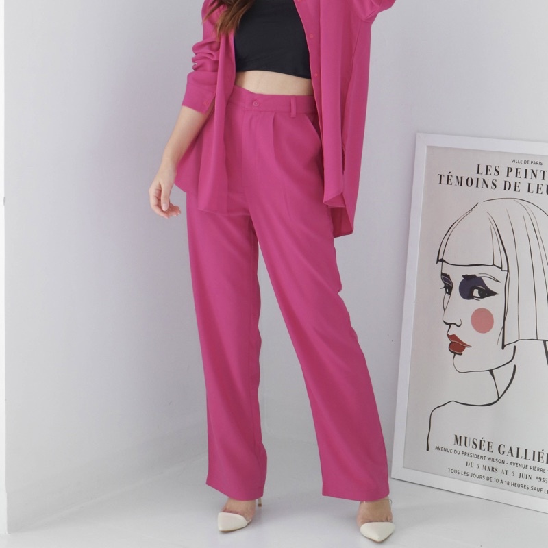 AERA - Kai Pants (highwaist cullote / celana korea kulot wanita / celana bahan)-Fuschia