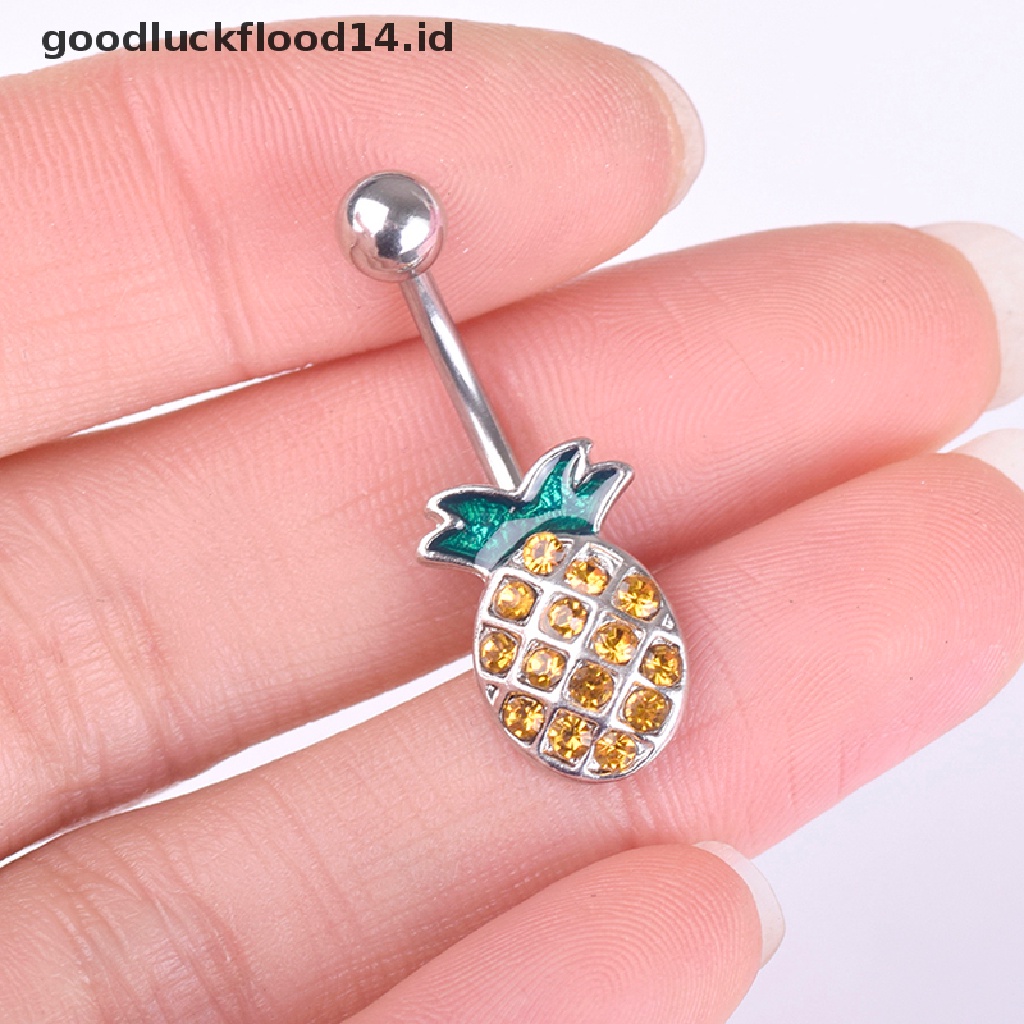 [OOID] Pineapple Steel Navel Rings Crystal Belly Button Ring Bar Body Piercing Jewelry ID