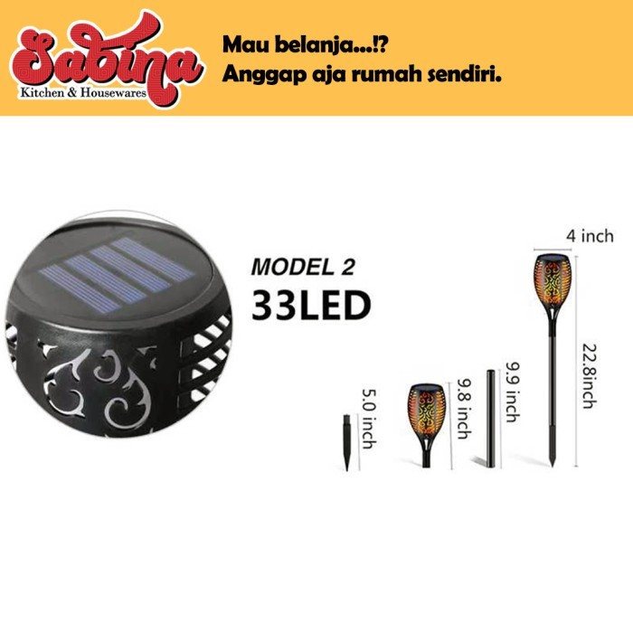 Lampu Solar Hias Taman 33 LED Model Api Flame Torch Outdoor Light