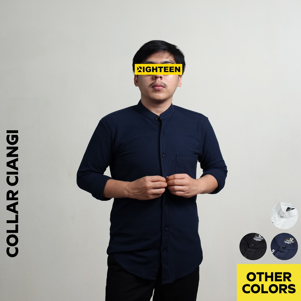 Righteen Kemeja Koko Pique Navy Ciangi Pria Polo Lengan Panjang | Shanghai | Biru Dongker