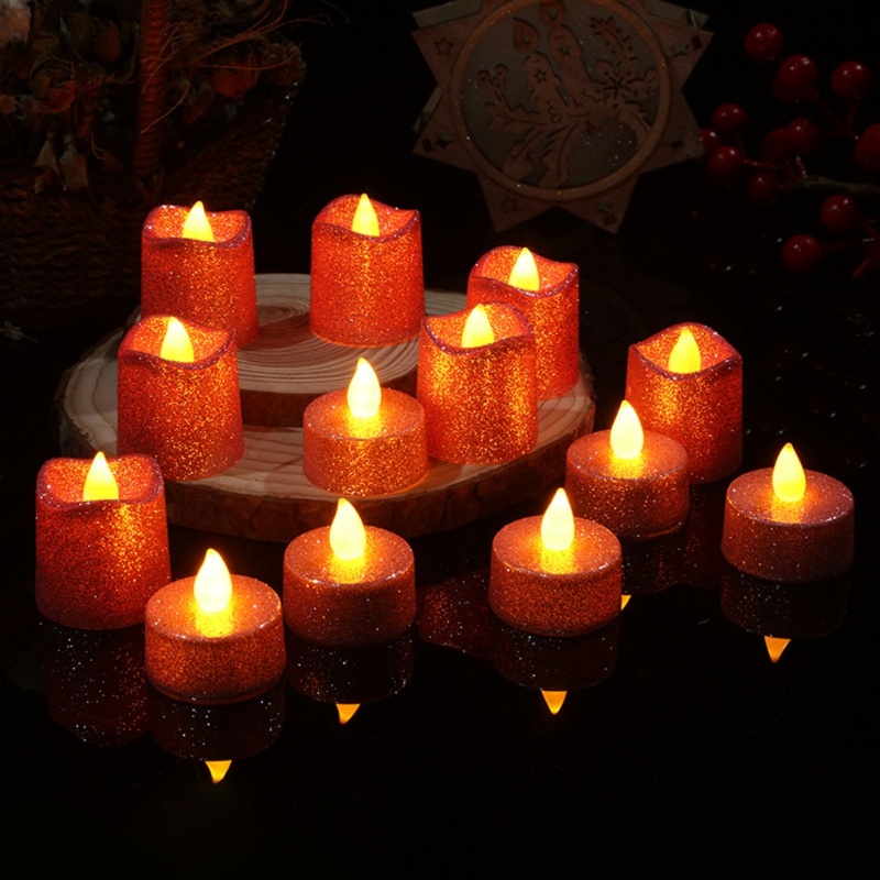 zzz 12pcs Glitter LED  Lights Flameless Tealight  Flickering Decoration