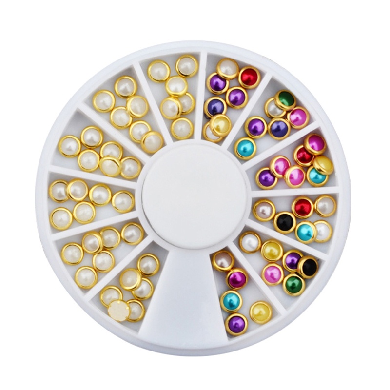 Ran 1 Kotak Manik-Manik Mutiara Berlian Imitasi Glitter 3d Warna-Warni Untuk Dekorasi Nail Art UV Gel DIY