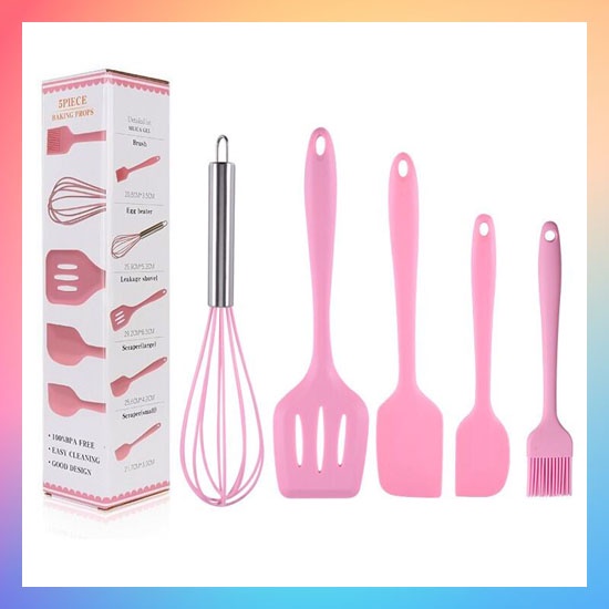 Spatula Set Alat Masak 5 in 1 Sutil Scrap Kocokan Silicone/Silikon - Spatula Set 5 In 1 - Peralatan Tumis Masak Centong - Kitchen Tool alat masak dapur rak bumbu