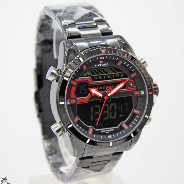 Jam Tangan Pria NaviForce Original NF9133 Rantai Hitam Stainless Steel