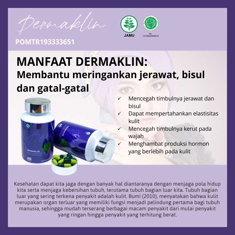 DERMAKLIN Premium Obat Herbal Masalah Jerawat Dan Bekas Jerawat Kulit Gatal-Gatal - Naturafit BPOM HALAL MUI