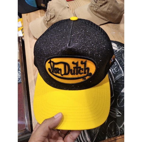 TOPI CAP VON DUTCH ORIGINAL YELLOW BLACK GLITTER NEW ARRIVAL